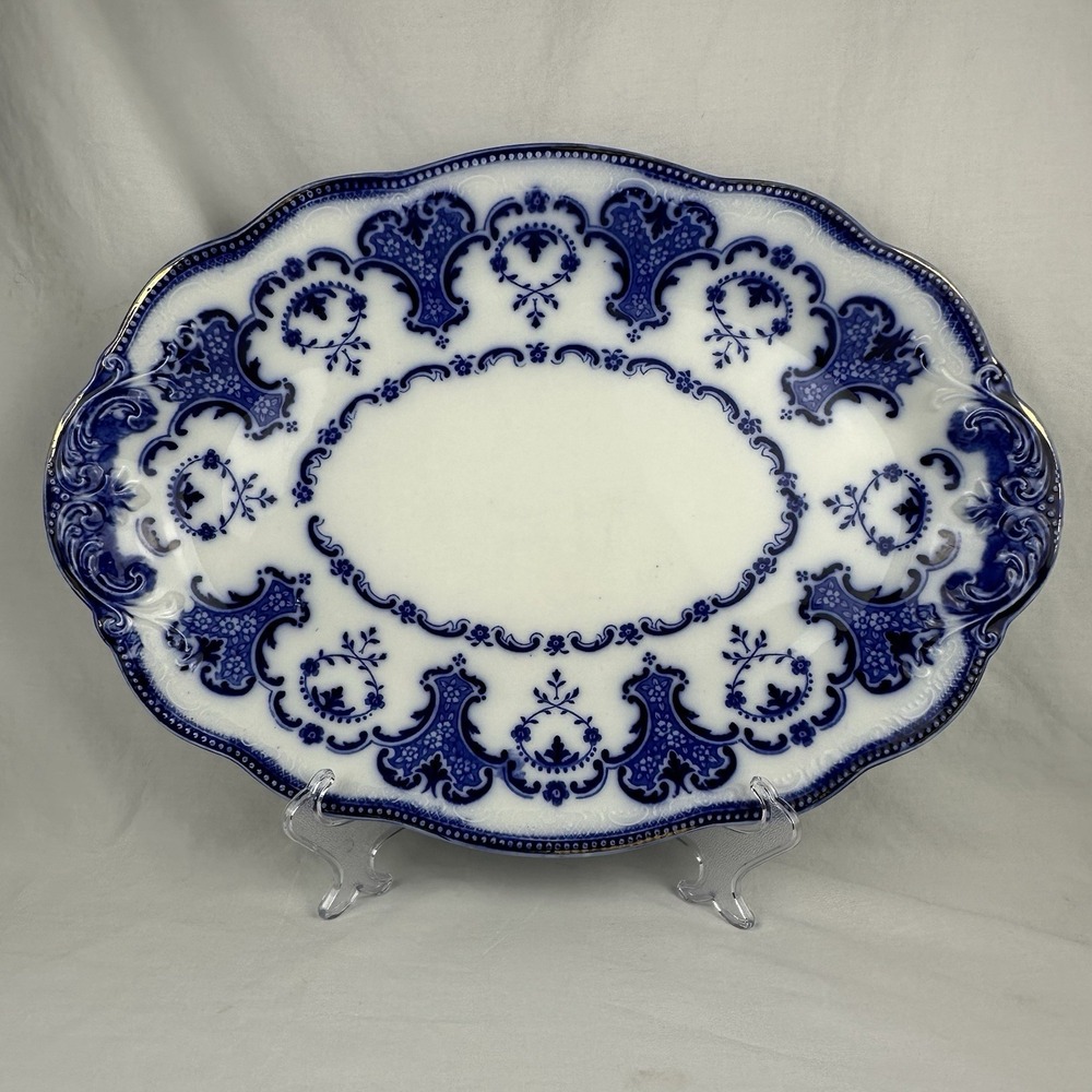 Antique Furnivals Lorne Flow Blue Platter 16" Large Victorian Ironstone England
